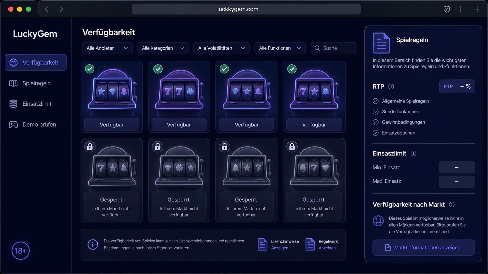LuckyGem Casino Slots: Verfügbarkeit und Spielregeln