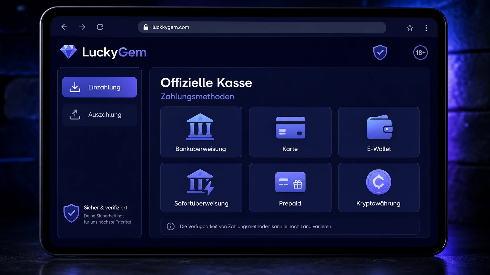 Zahlungsmethoden und offizielle Kasse
